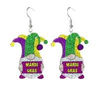 Colorful Glitter Acrylic Mardi Gras Dangle Earrings Sparkly Carnival Theme Mask Gnome Beer Bottle Donuts Shape Earrings for Women Carnival Parades Party Holiday Cosplay Jewelry Gifts, Acrylic, No