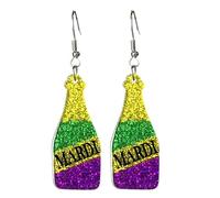 Colorful Glitter Acrylic Mardi Gras Dangle Earrings Sparkly Carnival Theme Mask Gnome Beer Bottle Donuts Shape Earrings for Women Carnival Parades Party Holiday Cosplay Jewelry Gifts, Acrylic, No