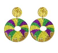 Colorful Glitter Acrylic Mardi Gras Dangle Earrings Sparkly Carnival Theme Mask Gnome Beer Bottle Donuts Shape Earrings for Women Carnival Parades Party Holiday Cosplay Jewelry Gifts, Acrylic, No