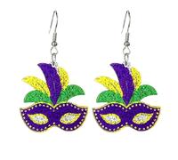 Colorful Glitter Acrylic Mardi Gras Dangle Earrings Sparkly Carnival Theme Mask Gnome Beer Bottle Donuts Shape Earrings for Women Carnival Parades Party Holiday Cosplay Jewelry Gifts, Acrylic, No