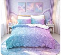 Colorful Glitter Bedding Super King Girly Turquoise Teal Blue Pink Pastel Colors Duvet Cover Trendy Bed Spreads Girls Comforter Cover Set with Sparkle Sequin Bling Bedroom Decor Bedding 3 Piece