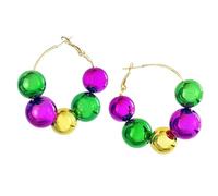 Colorful Glitter Mardi Gras Fireworks Pom Pom Hoop Earrings Bohemian Sparkle Resin Rhinestone Wrapped Hoop Dangle Earrings Purple Yellow Green Bead Carnival Parades Jewelry for Women Party Gift