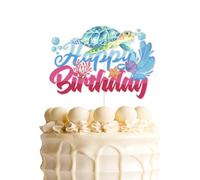 Colorful Glitter Sea Turtle Happy Birthday Cake Topper,Turtle Swimming Sea Creatures Cake Decor, Ocean Sea Themed for Baby Shower Kids Happy Birthday Party Decorations
