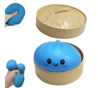 Colorful Glitter Squishy Dumpling with Mini Steamer, Stretchy Sensory Stress Balls for Anxiety Relief, Fidget Toys For Adults & Teens (Blue)