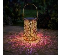 Colorful Glow Solar Garden Lantern, Hanging Solar Lanterns Outdoor Garden Decorative with Bird Pattern, Metal Waterproof Solar Powered Ornaments for Patio Yard Path Tabletop Garden Light Decoration