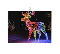 Colorful Glowing Deer Illusion Large Microfiber Dish Draining Mat Reusable Washable Dish Drainer Pad Rack Mat for Kitchen Accessory 18x24 Inch