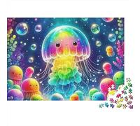 Colorful Glowing Jellyfish 1000 Pieces Jigsaw Puzzles For Adults Family Challenge Toys Stress Relieving Entertainment Cultivate The Spirit of Teamwork for Family Decorations 500pcs (52x38cm)