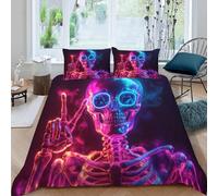 Colorful Glowing Skeleton 3D Modern Pattern Bedding Set Duvet Cover Set Twin Size Funny Skull Printed Comforter Cover 2 Pieces Bed Sets with 1 Pillow Cases, 68" x 90" (Dz3473)