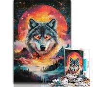 Colorful Glowing Wolf Jigsaw Puzzles for Teenagers 1000,Help The Brain Exercise Addictive Toys to Cultivate Patience A Work of Art (75x50cm)