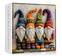 Colorful Gnome Puzzles for Adults 1000 Pieces, Quilted Patchwork Art Gnome Jigsaw Puzzle, Funny Unique Challenge for Adults