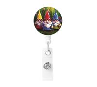 Colorful Gnomes Badge Reel Retractable Badge Holder with Keychain Id Clips for Badges Lightweight Plastic Name Card Holders for Nurses Office Teacher