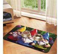 Colorful Gnomes Dog Food Mats for Floors, 12x18 Inch Non-Slip Super Absorbent Pet Food Mat, Dishwasher Dog Mat for Food and Water, Cute Rubber Quick Dry Pet Feeding Mat for Dogs Puppy Cats