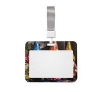 Colorful Gnomes ID Badge Holder with Lanyard ID Card Holders Waterproof Plastic Name Card Case Sliding ID Protector Pouch Name Tag Holders for Office Work Business