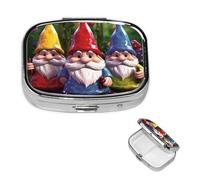 Colorful Gnomes Pill Box 2 Compartment Round Metal Pill Case for Purse & Pocket, Portable Medicine Organizer Travel Pillbox Daily Pill Container Holder to Hold Vitamins, Fish Oil