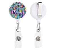 Colorful Gnomes Retractable Badge Reel - Personalized ID Name Badge Holder with Lanyard Cute Badges Reel Holder Round Nurse Doctor Name Tag Badges Clip for Work
