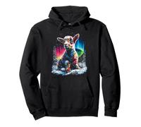 Colorful Goat Aurora Borealis Winter Animal Forest Graphic Pullover Hoodie