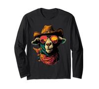 Colorful Goat with Sunglasses Cowboy Animal Sunset Western Long Sleeve T-Shirt