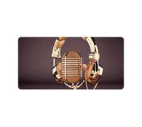 Colorful Gold Microphone and Headset Desk Pad，Multifunctional Smooth Generic Keyboard Pad，Extended X Large Portable and Washable Desk Mat for PC Gaming, Office & Home Use