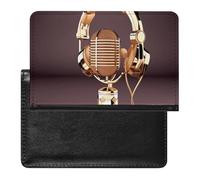 Colorful Gold Microphone And Headset Passport Holder,Compact Lightweight Waterproof Passport Cover, Portable Stylish Travel Wallet Accessories for Women Men