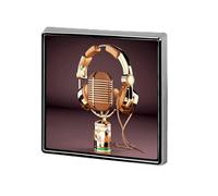 Colorful Gold Microphone And Headset Square Lapel Pin for Men Women Personalized Lapel Badge Metal Brooch Printed Aluminum Alloy Memorial Pins for Backpack Clothing Decoration Business