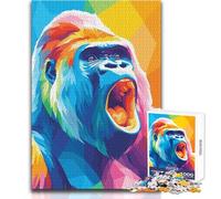 Colorful Gorilla Roar Pop Art Jigsaw Puzzles 1000 Pieces for Teenagers Cognitive Development Fun Game Special Thoughtful Celebration Present Size 38x52cm