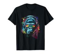 Colorful Gorilla with Headphones Rainbow Vibes ape motif T-Shirt