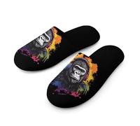 Colorful Gorillas Monkey Warm Mens Slippers Slip On Soft Fleece House Shoes Winter Indoor Outdoor