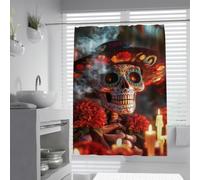 Colorful Gothic Sugar Skull Shower Curtain Day of The Dead Bath 200x240cm