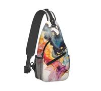 Colorful Gouache Printed Sling Bag Crossbody Backpack for Men Women, Versatile Casual Shoulder Chest Bag for Running Hiking Cycling Travel Work