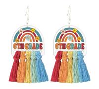 Colorful Grade Teacher Tassel Earrings Bohemia Rainbow Braided First Day of School Teacher Student Dangle Drop Earring for Women Back to School Jewelry Teachers Appreciation Day Gifts, Wood, No