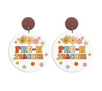 Colorful Grade Teacher Wooden Dangle Drop Earrings Bohemia Daisy Flower Teacher Student Stud Earring for Women Back to School Jewelry Teachers Appreciation Day Gifts, Wood, No Gemstone