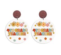 Colorful Grade Teacher Wooden Dangle Drop Earrings Bohemia Daisy Flower Teacher Student Stud Earring for Women Back to School Jewelry Teachers Appreciation Day Gifts, Wood, No Gemstone