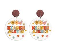 Colorful Grade Teacher Wooden Dangle Drop Earrings Bohemia Daisy Flower Teacher Student Stud Earring for Women Back to School Jewelry Teachers Appreciation Day Gifts, Wood, No Gemstone