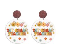 Colorful Grade Teacher Wooden Dangle Drop Earrings Bohemia Daisy Flower Teacher Student Stud Earring for Women Back to School Jewelry Teachers Appreciation Day Gifts, Wood, No Gemstone