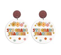 Colorful Grade Teacher Wooden Dangle Drop Earrings Bohemia Daisy Flower Teacher Student Stud Earring for Women Back to School Jewelry Teachers Appreciation Day Gifts, Wood, No Gemstone
