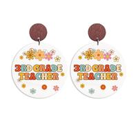 Colorful Grade Teacher Wooden Dangle Drop Earrings Bohemia Daisy Flower Teacher Student Stud Earring for Women Back to School Jewelry Teachers Appreciation Day Gifts, Wood, No Gemstone