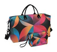Colorful Gradient Geometric Print Large Travel Duffel Luggage Large Carry On Airport Bag Sports Gym Tote Bag with Toiletry Bag for Sports 2 Pcs Set, Colorful gradient geometric print, One Size