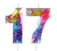Colorful Graffiti 17th Birthday Candles for Cake, Number 17 Candle for 17th Birthday Decorations, 3D Design Cake Topper Decor for Boys Girls Birthday Party Weddings Anniversary Celebration Supplies