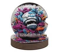 Colorful Graffiti 6PCS Car Coasters Absorbent Drink Coasters with A Finger Universal Wood Coffee Coaster for Cup Holders Non-Slip Car Cup Holder Coaster Cute Drink Mat Car Accessories for Women Men