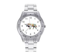 Colorful Graffiti Art Bull Business Watches for Men Stainless Steel Strap Watch Casual Wrists Accessories Boyfriend Father Gift