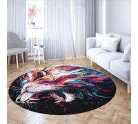 Colorful Graffiti Art Round Rug 150cm Roaring Lion Pattern Print Non Slip Low Pile Foldable Non Shedding Throw Circle Carpet for Bedroom
