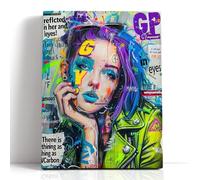 Colorful Graffiti Banksy Canvas Wall Art Graffiti Wall Art Artwork Abstract Street Graffiti Art Wall Decor The Girl With The Cheek On The Street Graffiti Street Print Pictures For Bedroom Living Room