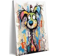 Colorful Graffiti Cartoon Dog Canvas Wall Art Abstract Doodle Animals Wall Decor Picture Vibrant Playful and Fun Cartoon Style Puppy Poster Printing for Living Room Bedroom Artwork Home Decoration