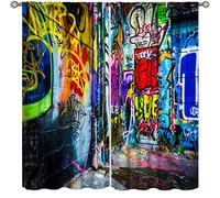 Colorful Graffiti Curtains, Street Abstract Art Creative Colorful Graffiti Theme Illustration, Children Boys Teenagers Bedroom Living Room Blackout Decorative Curtains 2 Panels, 52x84 in.