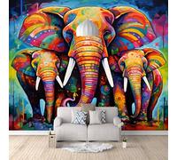 Colorful Graffiti Elephant Wallpaper 274x203cm Wildlife Theme Wallpaper Murals,for Living Room Not Self Adhesive Wall Paper Large Mural & Room Decor