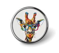 Colorful Graffiti Giraffe Round Brooch Pin Badge Lapel Tie Pin for Women Men Office Worker Teacher Decor