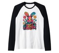 Colorful Graffiti Happy Easter Bunny Spring Design Raglan Baseball Tee