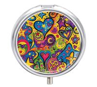 Colorful Graffiti Pattern Pill Organizer 3 Compartment Travel Pillbox with Mirror Daily Medicine Pill Case Metal Pill Box for Purse & Pocket Portable Small Medicine Box Round Vitamin Case Container