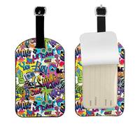 Colorful Graffiti Pattern Printed Leather Luggage Tag, Durable Baggage Identifier, Soft PU ID Label, for Business Travel