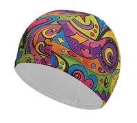 Colorful Graffiti Pattern Swim Cap for Adult, Elastic Fabric Swimming Cap, Comfortable Bathing Cap for Long & Short Hair